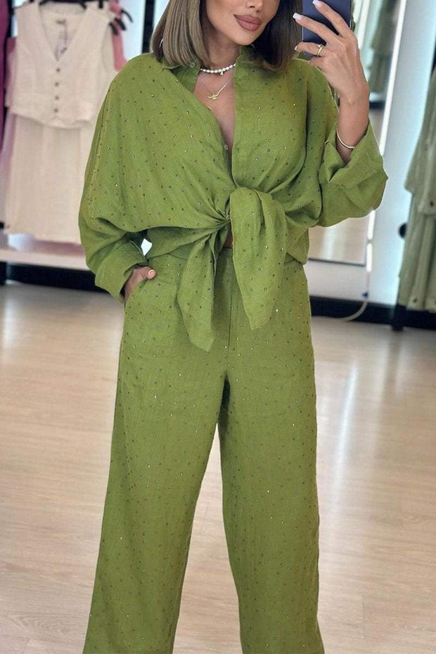 Women's Casual Lapel Rhinestone Two-piece Suit