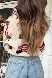 Flag Plush Zipper Long Sleeve Jacket