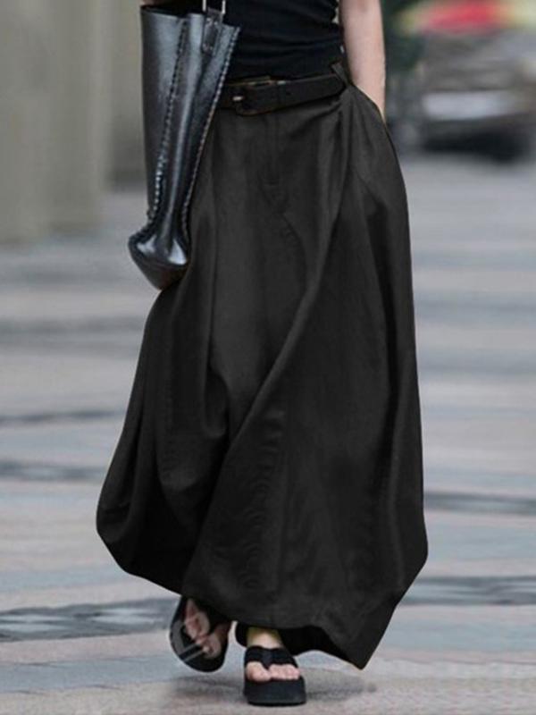 Half-length skirt with large hem, A-line skirt, high-waisted large size long skirt