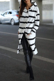 Women's Casual Hooded Striped Mid-length Coat