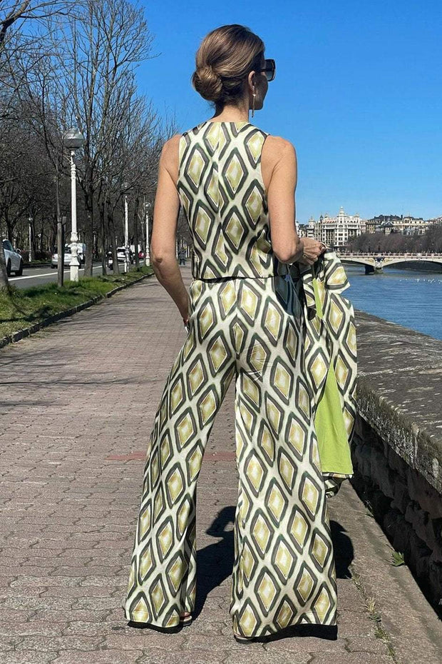 Women's Satin Material Printed Vest And Jacket Trousers Three-piece Set