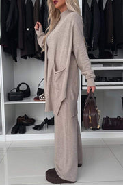 Women's Round Neck Long Sleeve Knitted Casual 3 Piece Suit