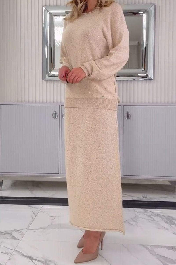 Women's Round Neck Long Sleeve Skirt Suit