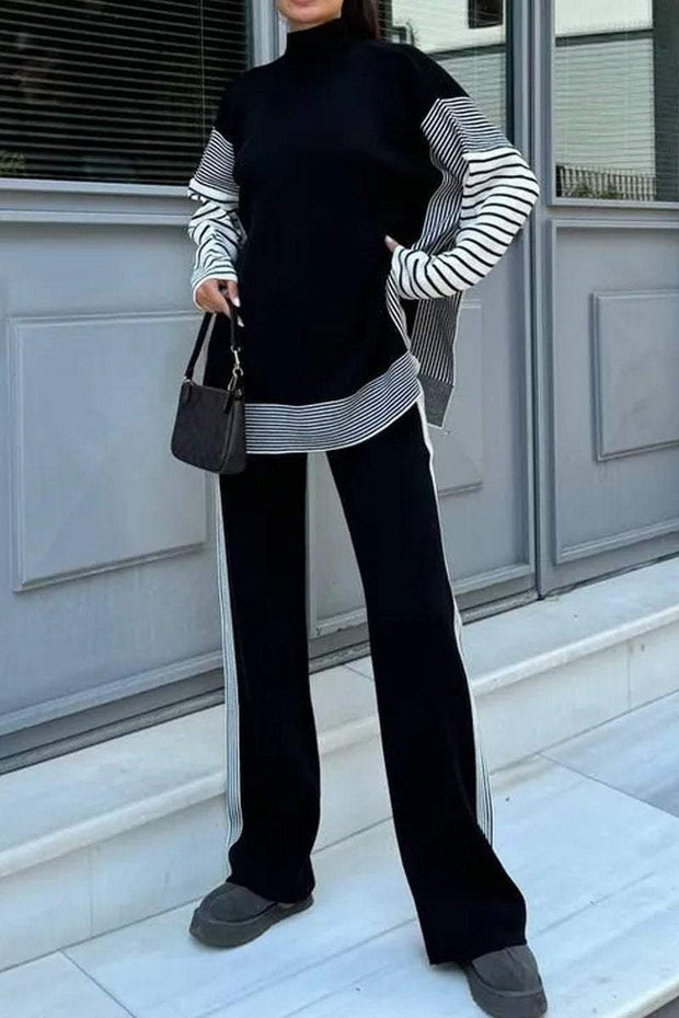 Women's Casual Stripe Knit Two-Piece Set