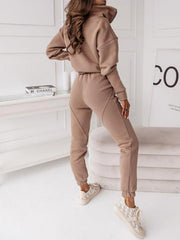 Casual sweatshirt stand collar zipper solid color trousers suit