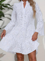 Elegant Solid V Neck Flared Sleeve Dress