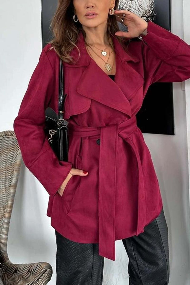 Women's Casual Waist Belted Lapel Loose Coat