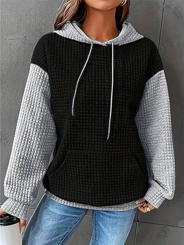 Women's Contrast Color Long Sleeve Hooded Sweatshirt