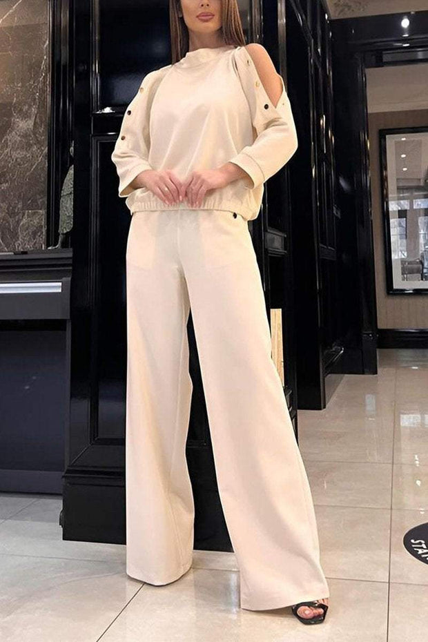 Women's Casual Round-neck Off-shoulder Two-piece Suit