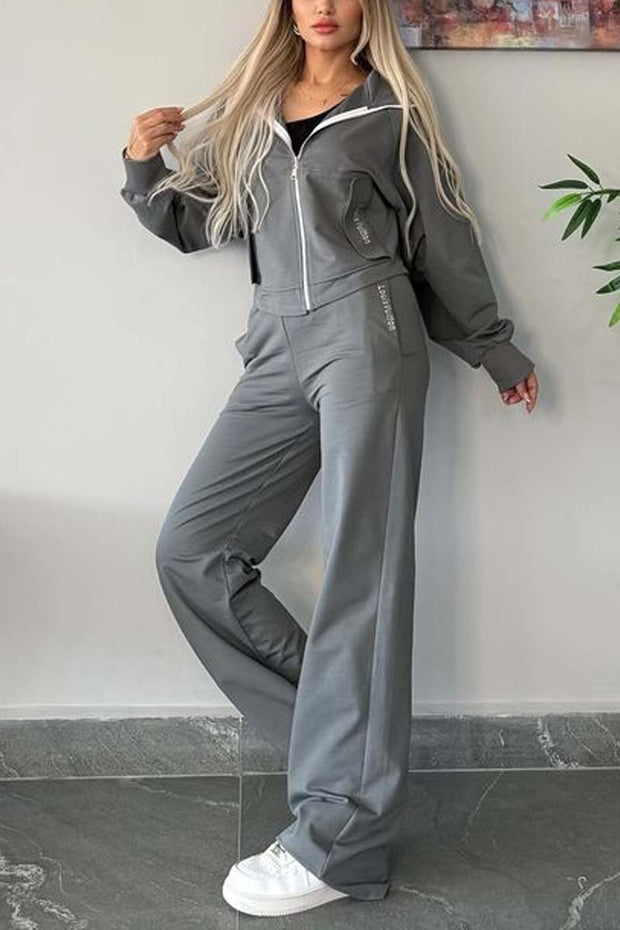 Women's Casual Hooded Solid Color Sports Suit