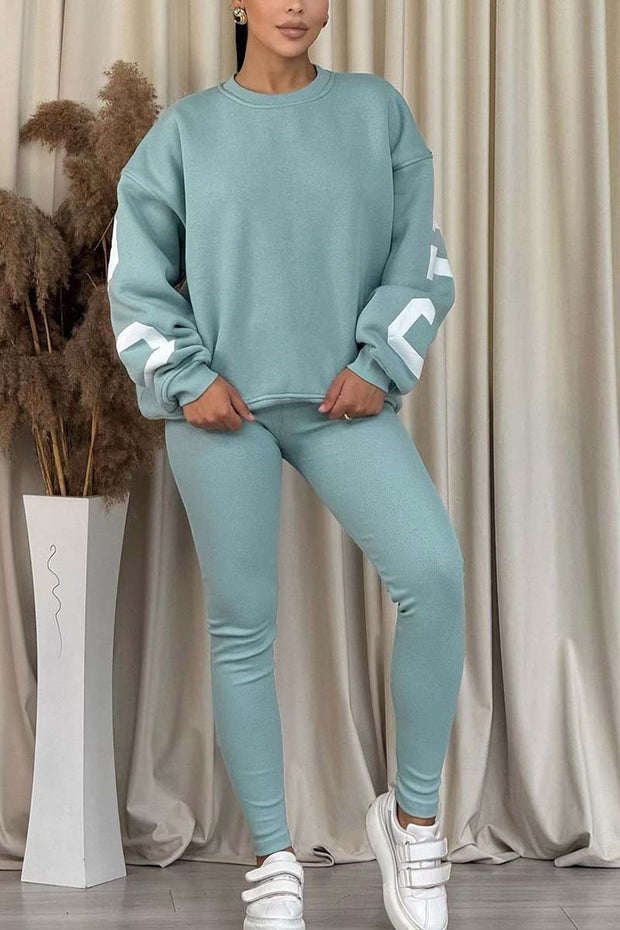 Women's casual back letter print sweatshirt and leggings two-piece set