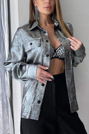 Women's Casual Lapel Single-breasted Gold-stamped Jacket