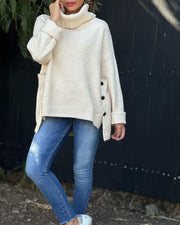 Women's Solid Color Turtleneck Irregular Sweater