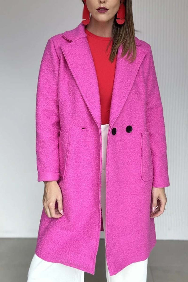 Women's casual solid color double-breasted mid-length woolen coat