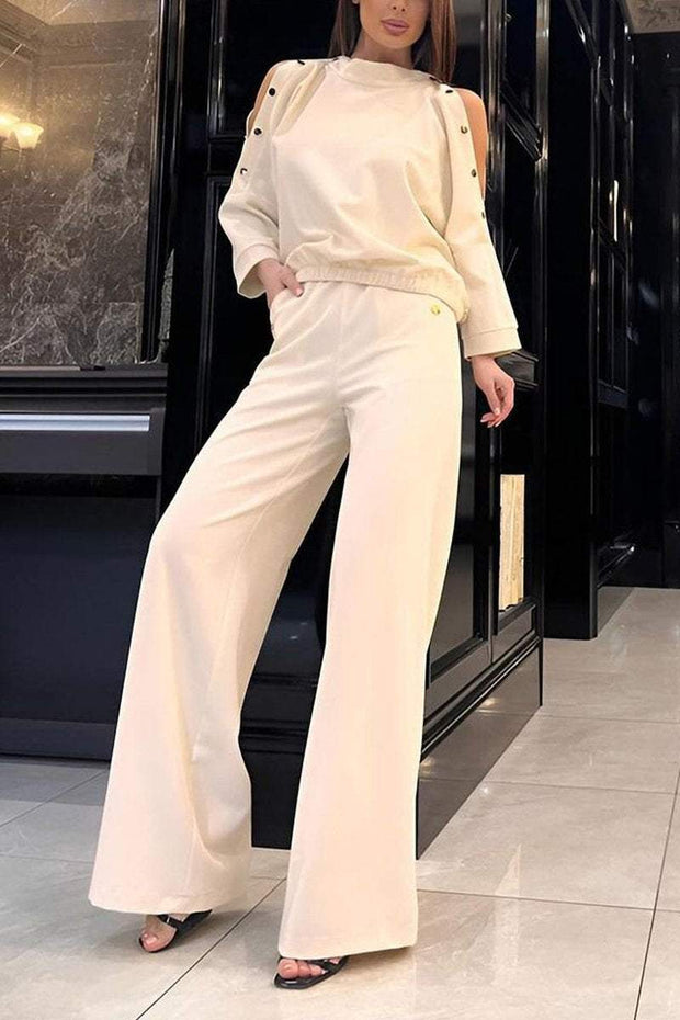 Women's Casual Round-neck Off-shoulder Two-piece Suit