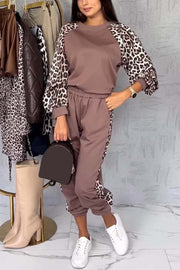 Women's casual leopard print stitching comfortable sports suit