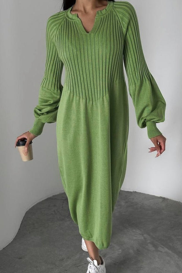 Women's solid color knitted long sleeve maxi dress