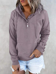 Hotouch Solid Button Front Hoodie with Pocket