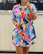 Women's Short Sleeve Abstract Print Shirt Dress