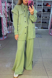 Women's casual loose solid color three-piece suit