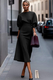 Women's Round Neck Mid-length Sleeve Elegant Commuter Dress