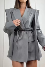 Women's solid color long design casual blazer