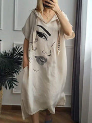 Summer cotton and linen special hot silver printed dress