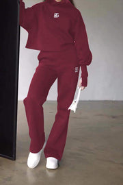 Women's letter embroidered sleeves slimming sweatshirt suit