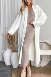 Women's Casual Lapel Solid Color Long Cardigan Jacket