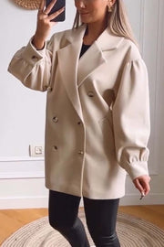 Women's casual puff sleeve double breasted coat