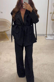 Women's Casual Lapel Rhinestone Two-piece Suit