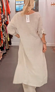 cotton and linen long top and pants suit