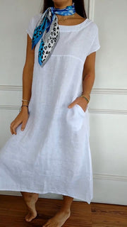 Round Neck Short Sleeve Pocket Dress