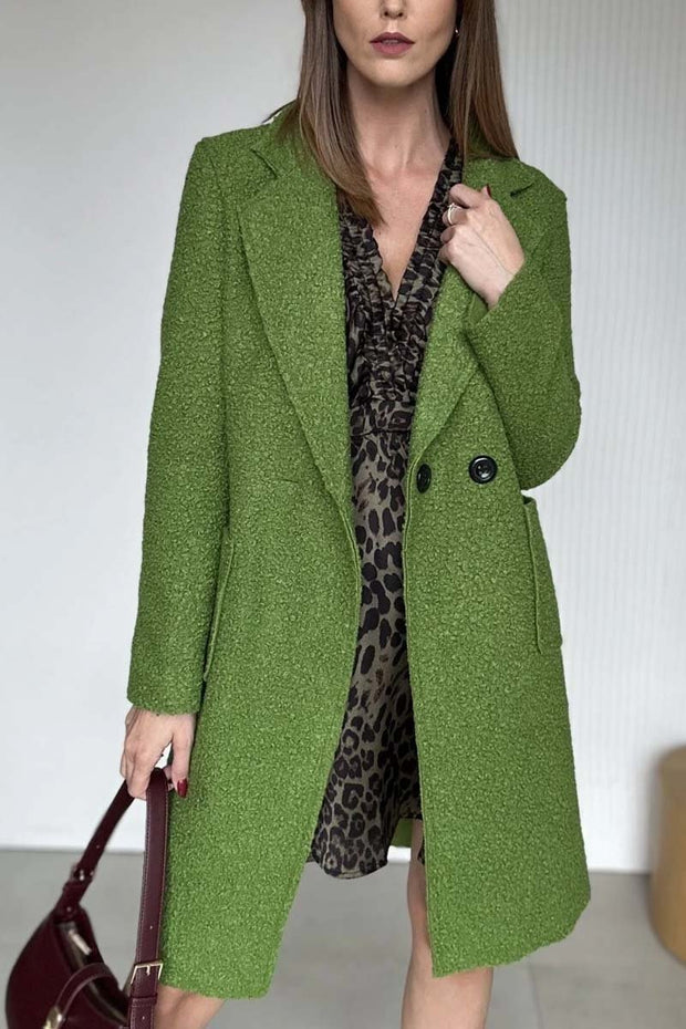 Women's casual solid color double-breasted mid-length woolen coat