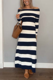 Women's Slim Striped Off Shoulder Dress