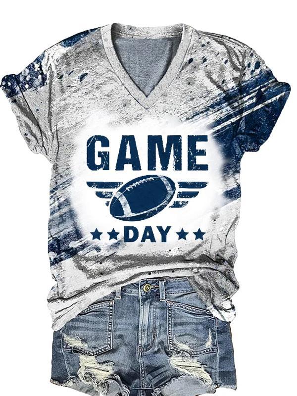 Women's football'game day' team classic colors print V-neck T-shirt