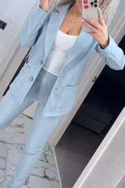 Women's Casual Solid Color Blazer and Pants Suit