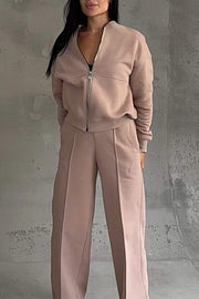 Women's Zipper Jacket & Pants Two-piece Set