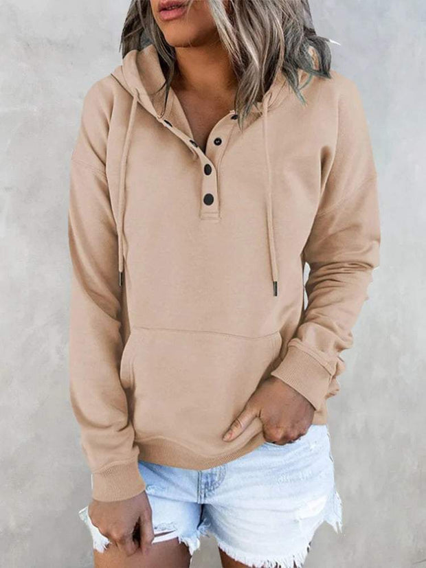 Hotouch Solid Button Front Hoodie with Pocket