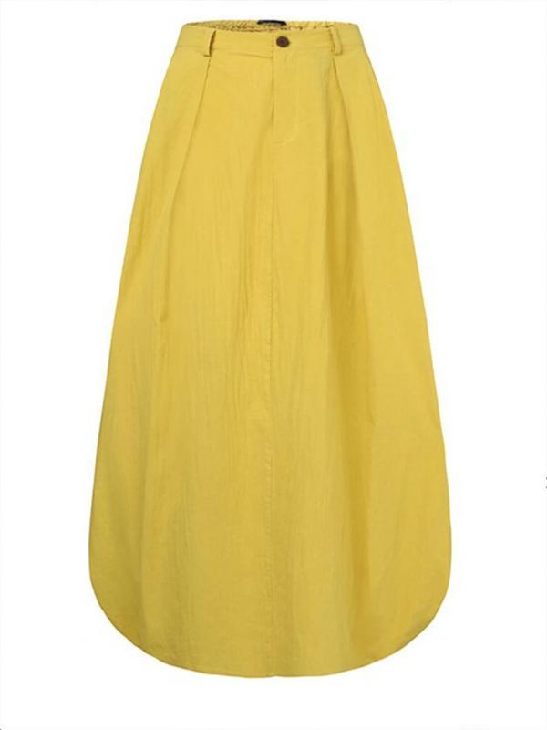 Half-length skirt with large hem, A-line skirt, high-waisted large size long skirt