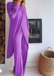 Round Neck Long Cardigan and Trousers Suit