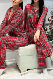 Women's Casual Home Plaid Pajamas Set