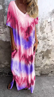 Tie-dye V-neck Long Comfortable Dress