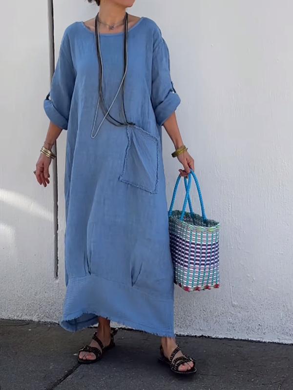 Cotton and linen patchwork long dress