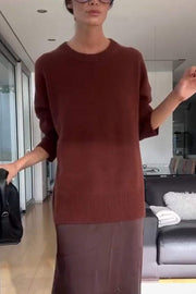 Women's Casual Round Neck Solid Color Sweater