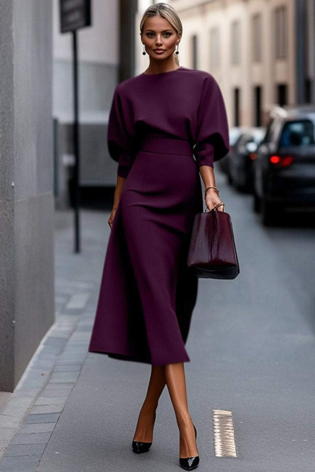 Women's Round Neck Mid-length Sleeve Elegant Commuter Dress