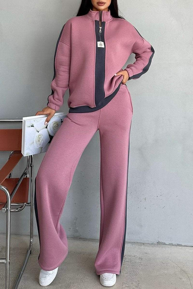 Women's Turtleneck Long-sleeved Patchwork Sweatshirt Two-piece Set