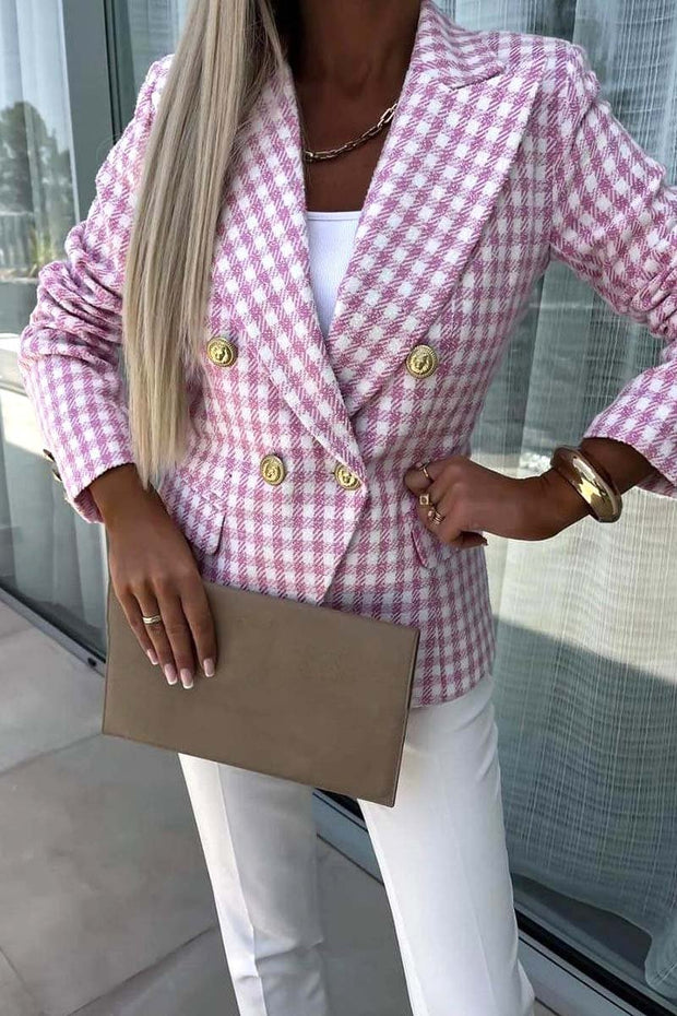 Women's Fashion Plaid Double Breasted Blazer