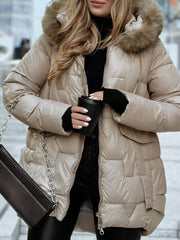 Women's Hooded Long Sleeve Plush Patchwork Coat