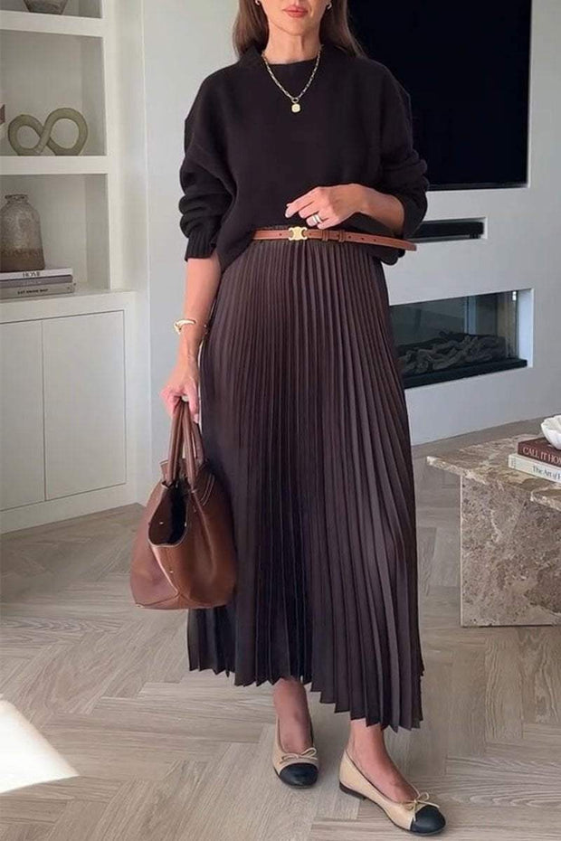 Women's Round Neck Long Sleeve Sweatshirt and Skirt Two-piece Set